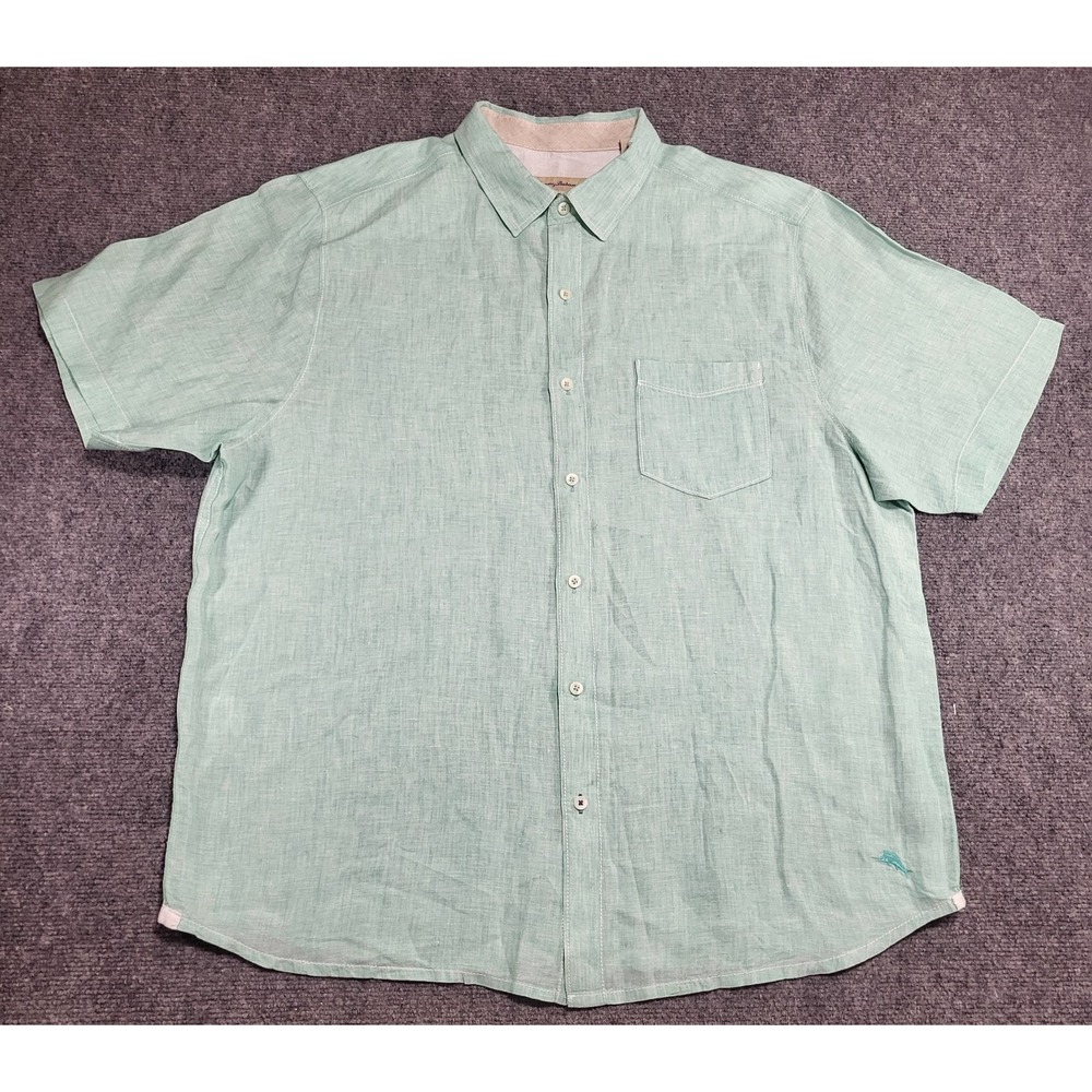 Tommy Bahama Paradise Breezer Light Neptune Green Linen Shirt Men's Size X-Large